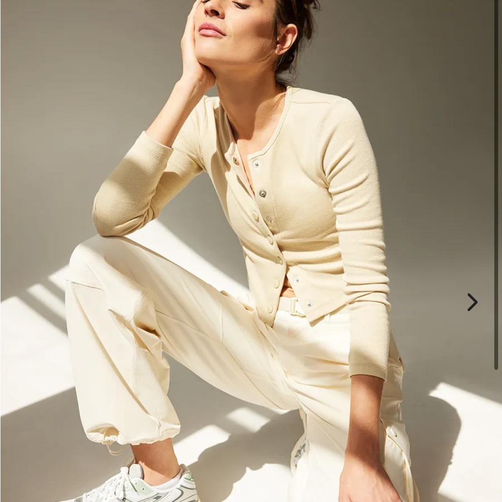 Outdoor Voices Cream Ribbed Cardigan